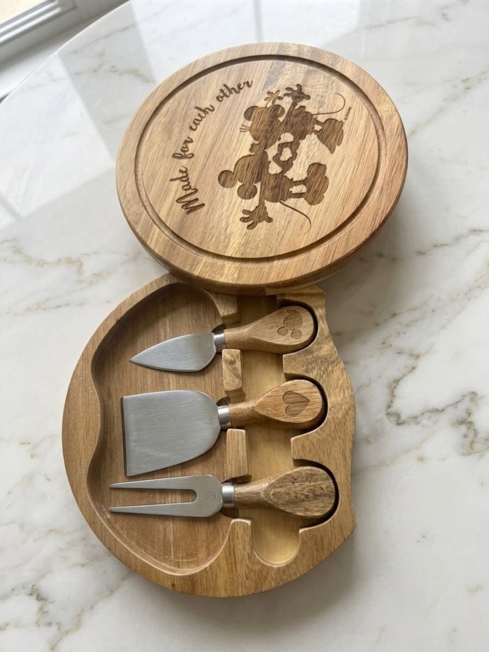 Disney Mickey Mouse Wooden Cheese Board & 3-Piece Cheese Tool Set